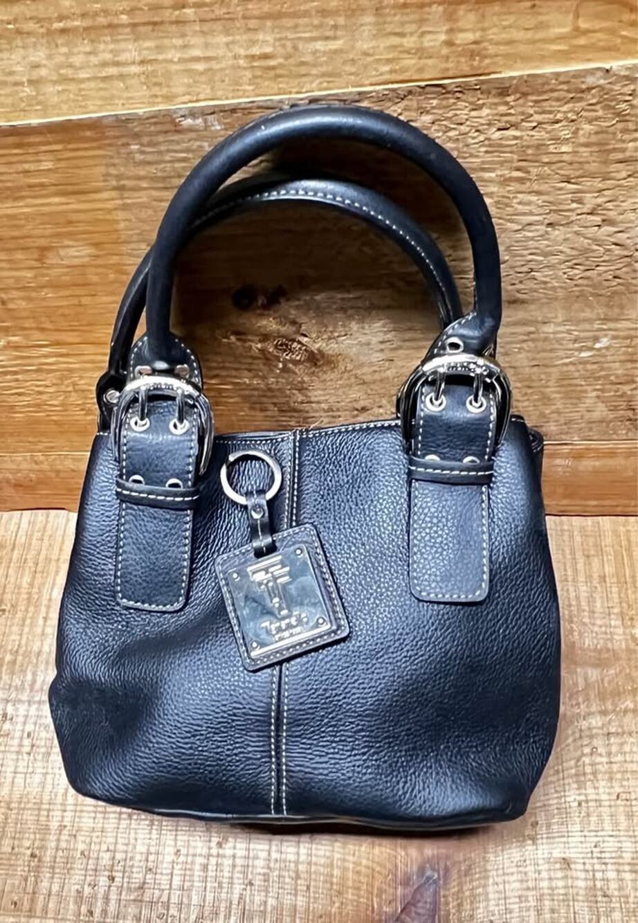 Tignanello Black leather handbag with key charm
